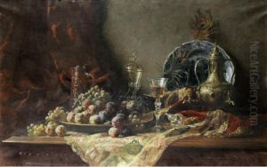 Nature Morte Au Verre Et A La Coupe De Fruits by Gustave-Emile Couder