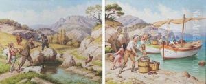 Dechargement De La Peche. La Chasse Au Lievre. by Jules Coulange-Lautrec