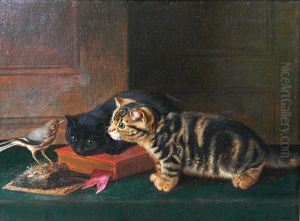 Two Curious Kittens And A Chaffinch by Horatio Henry Couldery