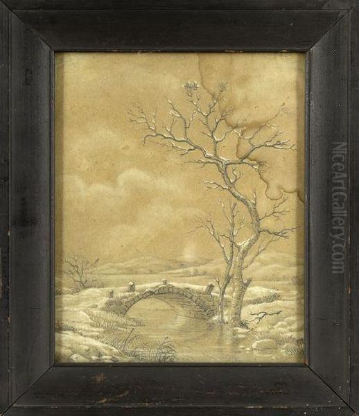 "snow Coveredriver Landscape With A Bridge" - view 1
