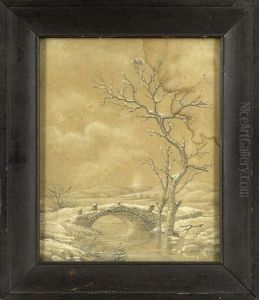 "snow Coveredriver Landscape With A Bridge" by George David Coulon