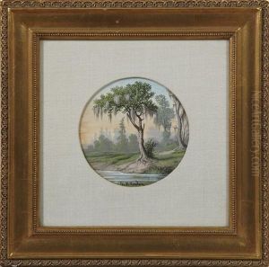 Bayou Landscape With A Moss-covered Cypress Tree by George David Coulon