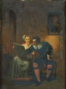 Couple Regardant Un Dessin Dans Un Interieur