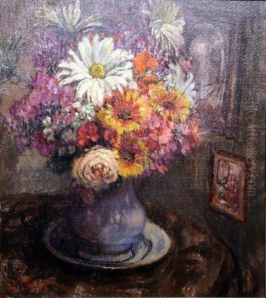 [vase Garni De Fleurs.] Huile Sur Toile, Signee En Bas A Gauche - view 1