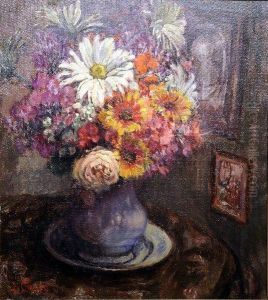 [vase Garni De Fleurs.] Huile Sur Toile, Signee En Bas A Gauche by Louise Coupe