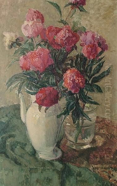 Still Life Of Flowers With White Jug And Glass Vase - view 1