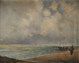 La Plage De Trouville by Maurice Francois A. Courant