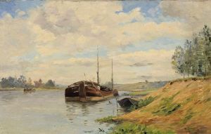 Peniche Sur La Rivere by Henri Courselles-Dumont