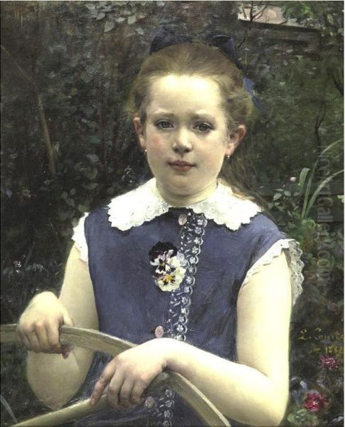 Young Girl With Circle And Stick - view 1
