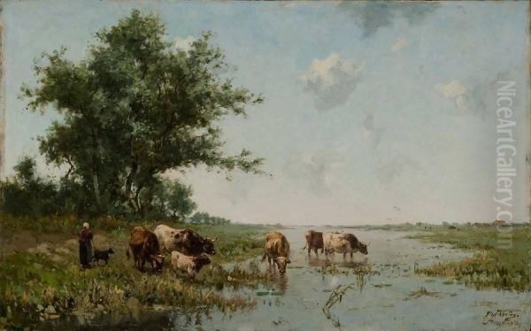 Vachere Et Son Troupeau Au Bord De L'eau - view 1