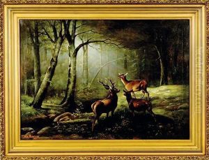 Wooded Landscape With Deer by Hal Alexander Courtney Morrison