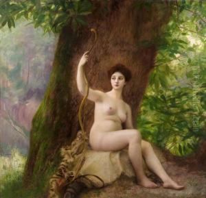 Portrait De Femme En Diane Chasseresse by Gustave Claude Etienne Courtois