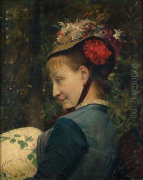 Portrait D'elegante Au Chapeau Fleuri - view 1