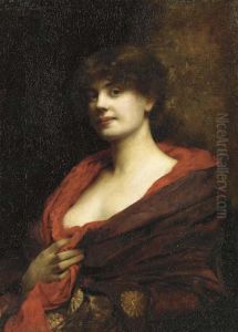 An Elegant Lady With A Red Shawl by Gustave Claude Etienne Courtois