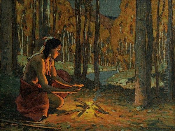 Indian With Campfire - view 1