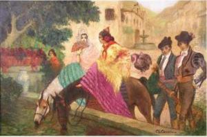 En Espagne, La Place Du Village by Charles Cousin