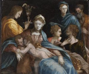La Vierge A L'enfant, Entouree De Saint Jean-baptiste, Saint Jean L'evangeliste, Marie-madeleine Et Saint Joseph by Jean I Cousin