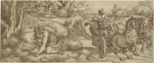 Persephone Picking Flowers As Pluto Passes In His Chariot, Withcupid Aiming His Arrow In The Distance by Jean Ii Cousin