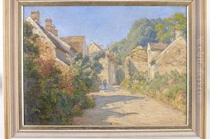 Sunlit Country Village Street Scene