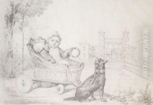 Portrait Of Charlotte-madeleine Taurel As A Baby, In The Gardens Ofthe Villa Medici, Rome by Amable Paul Coutan