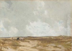 Ponies By Sand Dunes In A Scottish Landscape
