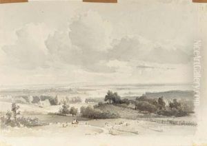 A Panoramic River Landcape (recto And Verso) by Abraham Johannes Couwenberg, Jzn.