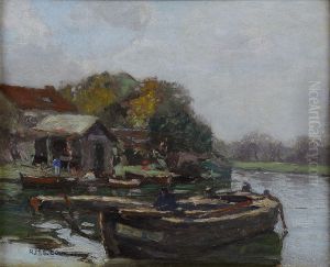 River Landscape With Barge by Robert Mcgown Coventry