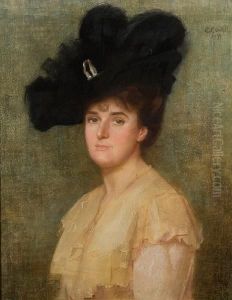 Portrait Of A Lady With Feathered Hat, Believed To Be A Member Of The Berkeley Family by Eva Cowell
