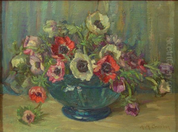 Still Life With Anemones In A Blue Glass Bowl - view 1