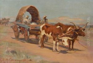 Returning From The Fields - Cattle Drawing A Covered Wagon