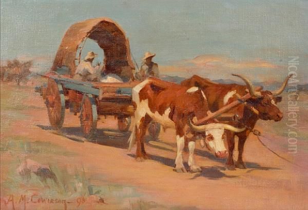 Returning From The Fields - Cattle Drawing Acovered Wagon - view 1