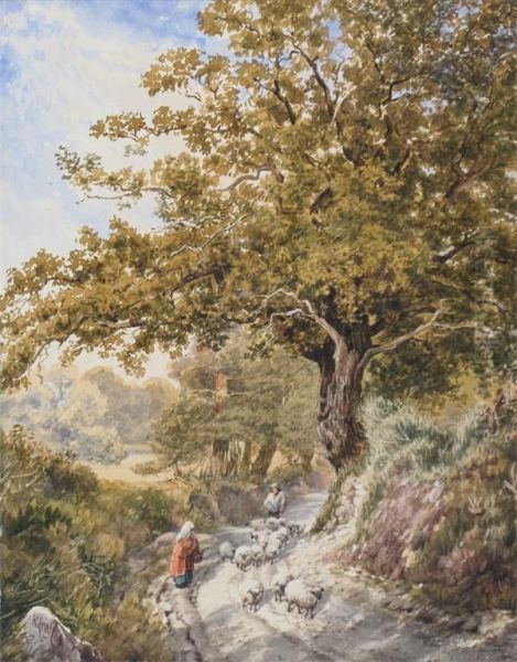 Figures And Sheep On A Woodland Track - view 1