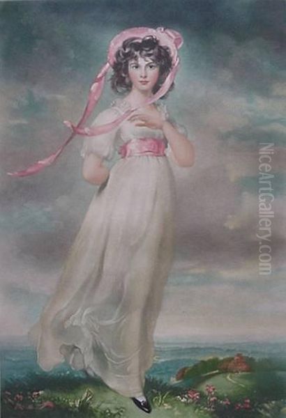 Cox- Lady With Pink Bonnet- Mezzotint In Colors, 1940,signed In Pencil, Published By Alfred Bell & Co. Ltd., London,slightly Light Struck, Handling Creases, Glued To Top And Bottommats Along Upper Edge, Minor Soiling In Margins And Verso, 16 X11'' - view 1