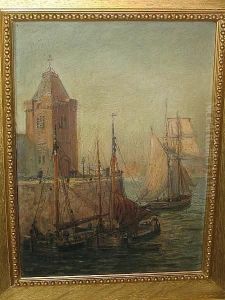 Evening Light - Waiting For The Tide, Alfred Dock Entrance, Birkenhead by Charles Hudson Cox