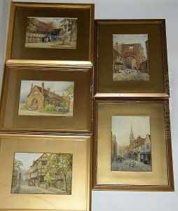 'priory Row - Looking Towards Butcher Row'; 'trinity Churchyard'; Drapers Hall; The Old Grammar School; St Mary's Hall by Herbert Edward Cox