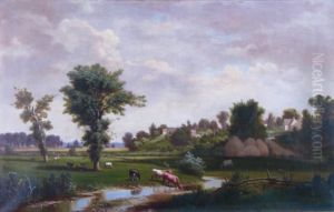Cows In Pasture, With Village by Jacob Cox
