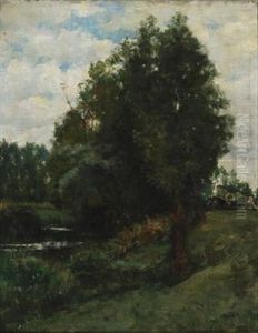 Cows And Figure Resting By The River by Kenyon Cox