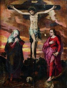 Le Christ En Croix Entre La Vierge Marie Et Saint Jean L'evangeliste by Michiel Van Coxcie