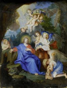 Christ In The Desert Served By Angels by Charles-Antoine Coypel