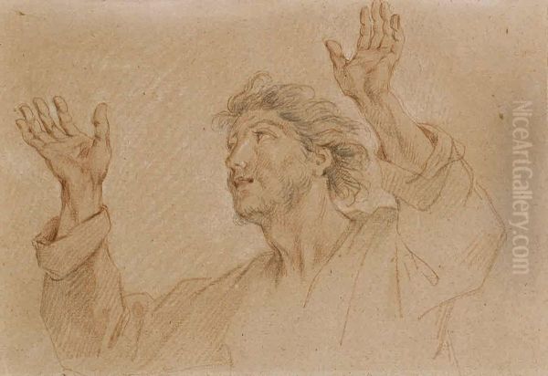 Homme En Buste Les Bras Leves Vers Le Ciel - view 1