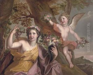 Abundance With A Putti In A Landscape by Noel Coypel