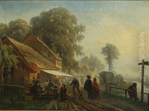 Marche Au Bord De La Riviere by Florent Nicolas Crabeels