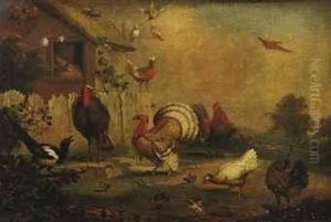 Turkeys, A Cockerel, Hens And Other Fowl And Birds By Ahen-house