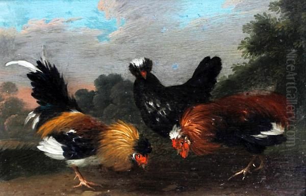Cockerels And Hens In A Landscape - view 1