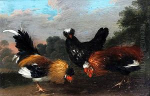 Cockerels And Hens In A Landscape by Marmaduke Cradock