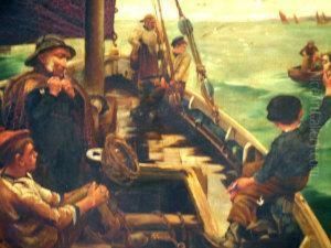 Fishermen Setting Sail From A Harbour by Percy Robert Craft