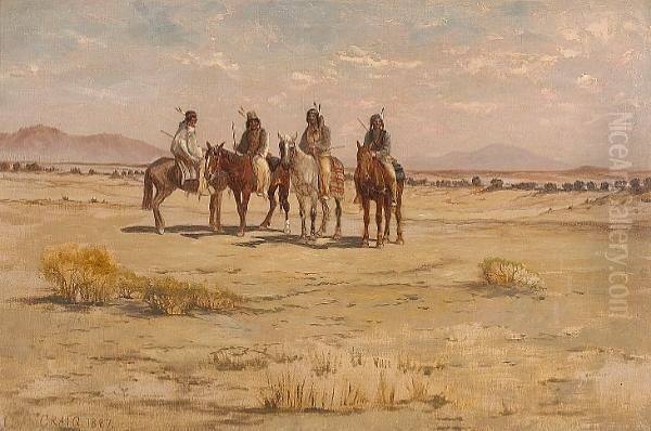 Four Plains Indians On Horseback - view 1