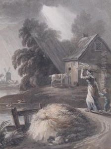 Rustics By A Cottage, A Windmill Beyond by William Marshall Craig