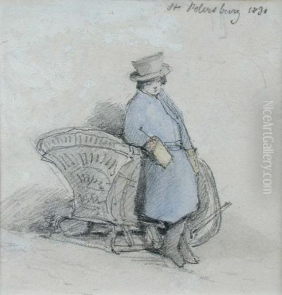 A Driver Leading Against His Sleigh - view 1