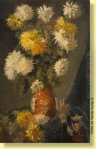 Vase Fleuri De Chrysanthemes Avec Coccinelle